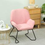 Poltrona Sala de Estar Moderna Poltrona de Leitura com Assento Largo e Acolchoado Estofada em Veludo Pés de Metal 70x67,5x87 cm Rosa
