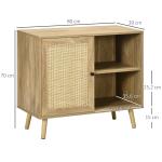 Aparador de Sala de Estar com Porta de Vime e 2 Prateleiras de Armazenamento para Sala de Estar 80x39x70cm Madeira