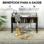 Cadeira Ergonómica de Joelhos com Encosto Almofadas Acolchoadas Estrutura de Madeira para Melhor Postura 51x84x93 cm Cinzento