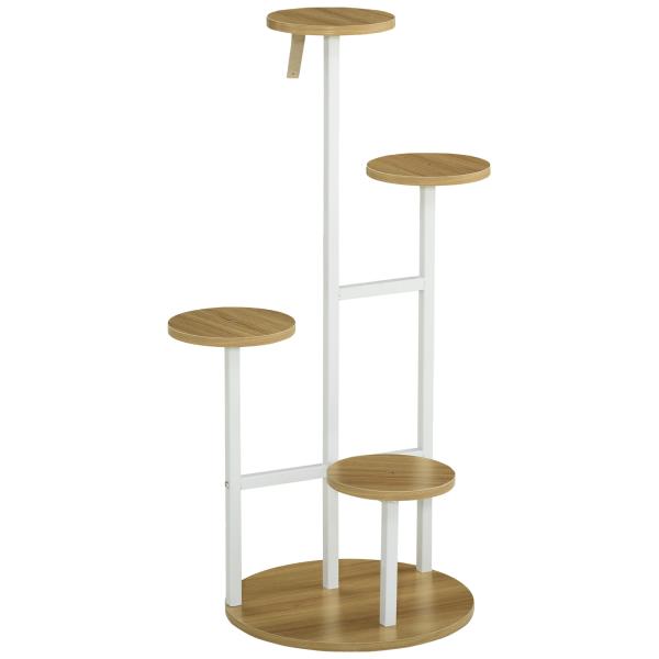 Suporte para Plantas de 4 Níveis Suporte para Vasos de Plantas com Estrutura de Aço 40x40x95,5cm Madeira e Branco