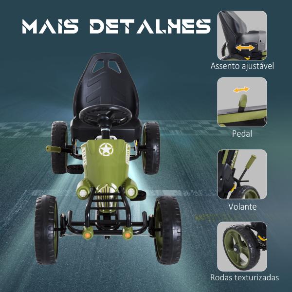 Go - Kart a pedais para crianças acima de 3 anos com freio embreagem assento ajustável máx. 35 kg 105x54x61cm Verde