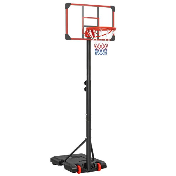 Tabela de Basquetebol com Altura Ajustável 178 - 208 cm Rodas Base Recarregável para Exterior 75x56x210 - 240 cm Vermelho e Preto