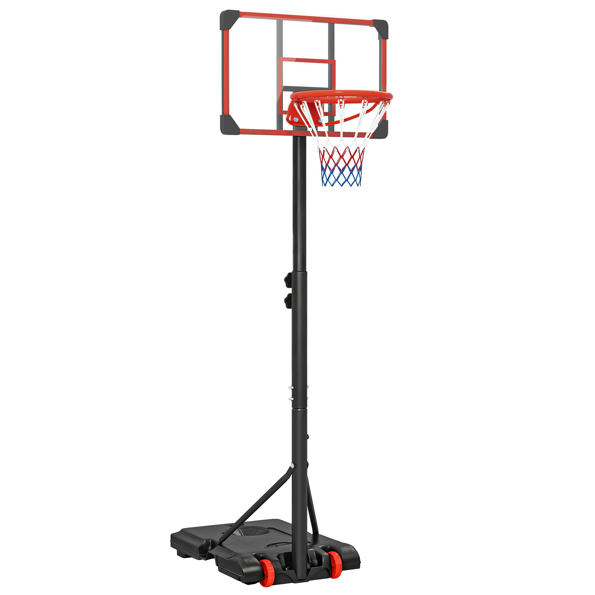 Tabela de Basquetebol com Altura Ajustável 178 - 208 cm Rodas Base Recarregável para Exterior 75x56x210 - 240 cm Vermelho e Preto