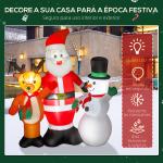 Pai Natal Insuflável com Rena e Boneco de Neve Decoração de Natal Insuflável com Luzes LED 150x45x150 cm Multicor