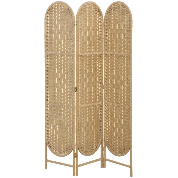 Biombo Separador de Ambientes 3 Painéis 120x170 cm Painel de Privacidade Dobrável Boémio com Topo Arqueado Entrançado à Mão Madeira
