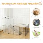 Recinto para Animais de Estimação Pequenos DIY com 21 Painéis de Resina e 6 Painéis de Arame 140x70x90cm Transparente e Preto