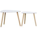 Conjunto de 2 Mesas Auxiliares com Pés de Madeira Mesas de Café 59,5x39,5x45cm e 44,5x28,5x40cm Branco