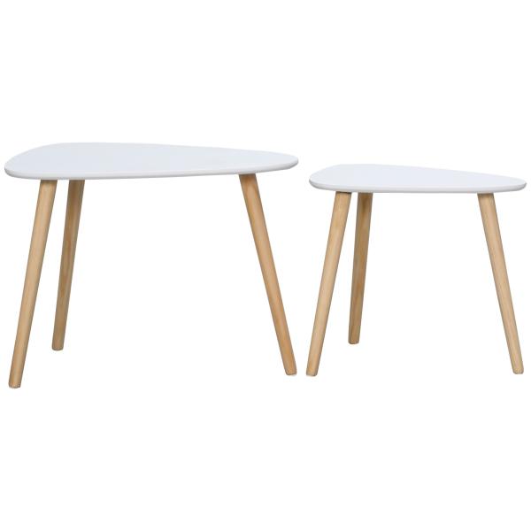 Conjunto de 2 Mesas Auxiliares com Pés de Madeira Mesas de Café 59,5x39,5x45cm e 44,5x28,5x40cm Branco