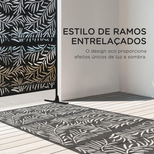 Biombo de 3 Peças Separador de Ambiente com Desenho em Ramos Biombo para Exterior 122x45x198 cm Preto
