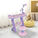 Piano Infantil 37 Teclas Teclado Eletrônico Brinquedo Educacional para Crianças + 3 Anos com Microfone Banco de Luzes e 22 Canções USB/MP3 Karaokê Rosa