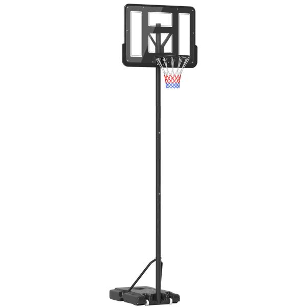 Cesta de Basquetebol com Altura Ajustável 220 - 365 cm Aro de Basquetebol com Suporte Rodas Base Recarregável Preto