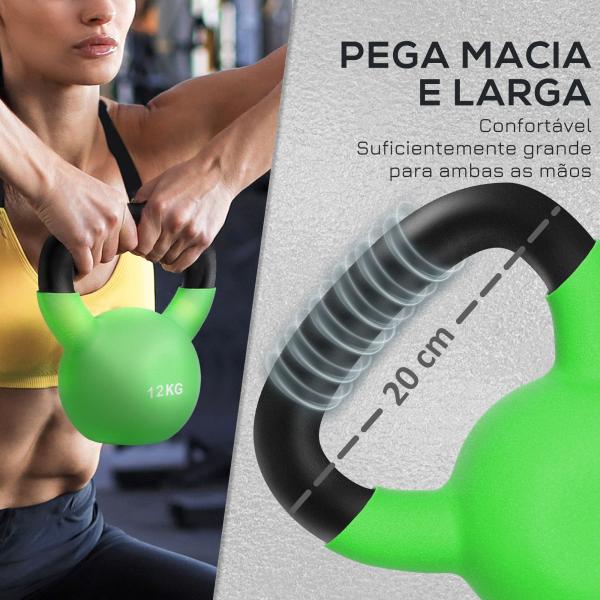 Kettlebell de 12 kg de Ferro Fundido Peso Russo com Revestimento de Neoprene para Treinamento de Força 18x11x20cm Verde