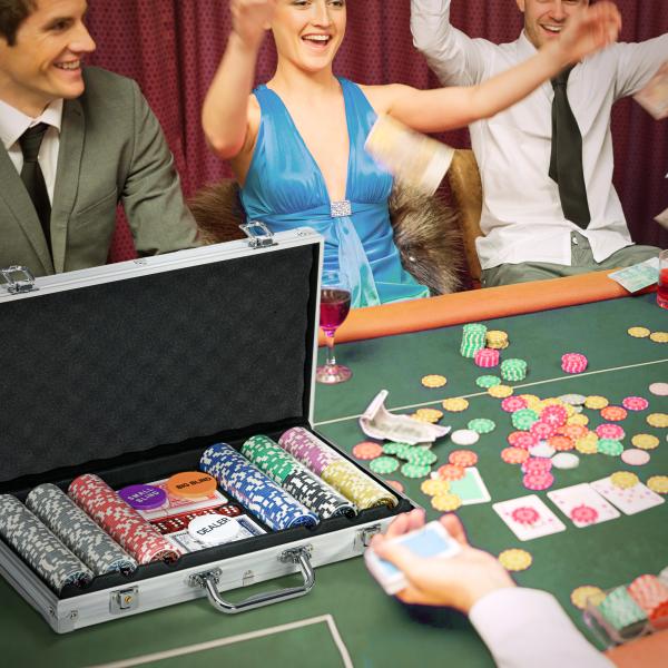 Conjunto de Póquer Profissional com 500 Fichas de 11,5 g 2 Baralhos de Cartas 5 Dados Prata