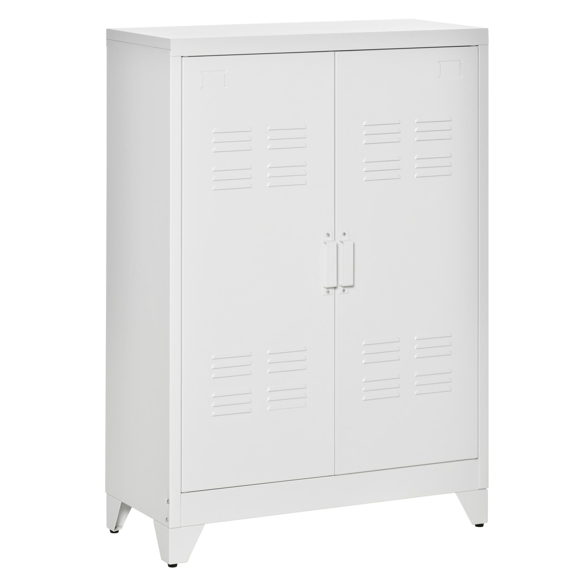 Armário de Metal de Armazenamento com Dupla Porta 2 Prateleiras com Altura Ajustável Armário para Escritório 75x33x110 cm Branco