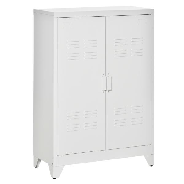 Armário de Metal de Armazenamento com Dupla Porta 2 Prateleiras com Altura Ajustável Armário para Escritório 75x33x110 cm Branco