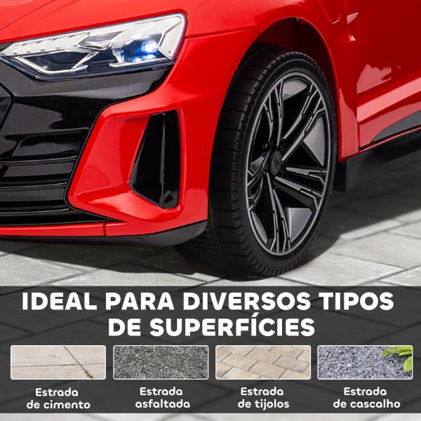 Carro Elétrico AUDI RS E - Tron GT 12V com 2 Motores Controlo Remoto Faróis LED Buzina Música USB 3 - 5km/h 103x58x41 cm Vermelho