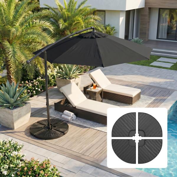 Base para Chapéu de Sol de 4 Peças Recarregável com Areia 68 kg ou Água 52 kg para Jardim Pátio ou Terraço Preto