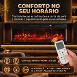 Lareira Elétrica de Encastrar ou Independente 750/1500W, 3 Lados, 12 Cores de Chama 3D, Termóstato, Telecomando, Preta