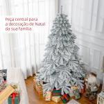 Árvore de Natal Ø116x180 cm Neve Artificial com 627 Pontas de PVC Base Dobrável e Suporte de Metal Decoração de Natal Verde e Branco