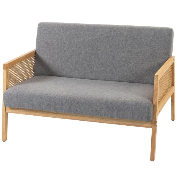 Sofá de 2 Lugares com Efeito Linho Detalhes em Vime Sintético e Estrutura em Madeira até 240 kg 115x77x77 cm Cinza