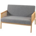 Sofá de 2 Lugares com Efeito Linho Detalhes em Vime Sintético e Estrutura em Madeira até 240 kg 115x77x77 cm Cinza