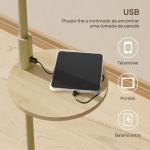 Candeeiro de Pé com Mesa Auxiliar Lâmpada E27 Máx. 40W Ecrã de Linho Interruptor de Corrente e Carregador USB Ø40x170 cm Dourado