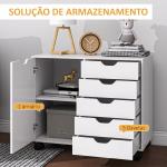 Gaveteiro de Escritório com Rodas, 5 Gavetas, Prateleira Ajustável e Suporte para Impressora, 78x40x66,5 cm, Branco
