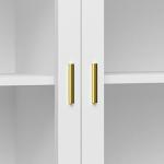 Aparador de Sala de Estar com 2 Portas de Vidro 3 Gavetas e Pés de Madeira de Borracha 160x40x80 cm Branco e Madeira