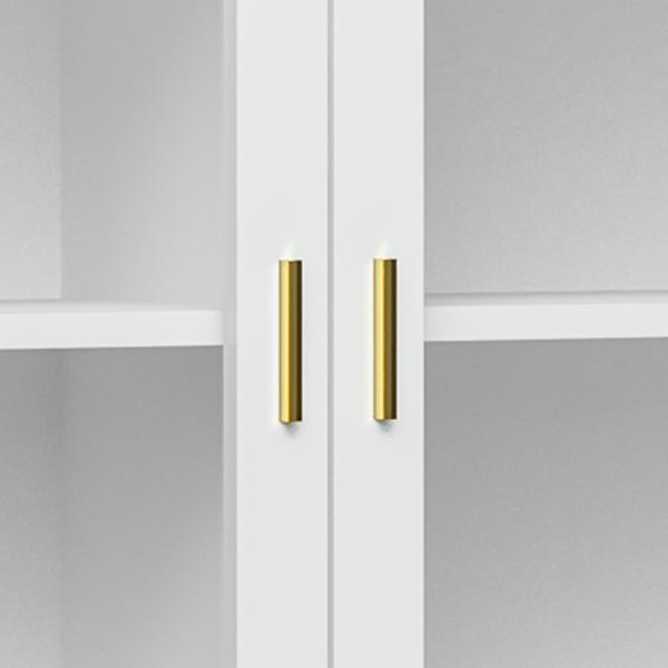Aparador de Sala de Estar com 2 Portas de Vidro 3 Gavetas e Pés de Madeira de Borracha 160x40x80 cm Branco e Madeira