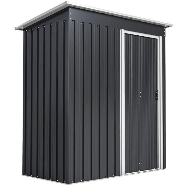 Abrigo de Jardim Exterior 1,5 m² 163x89x182 cm Abrigo Metálico para Ferramentas com Porta de Correr e Teto Inclinado Preto