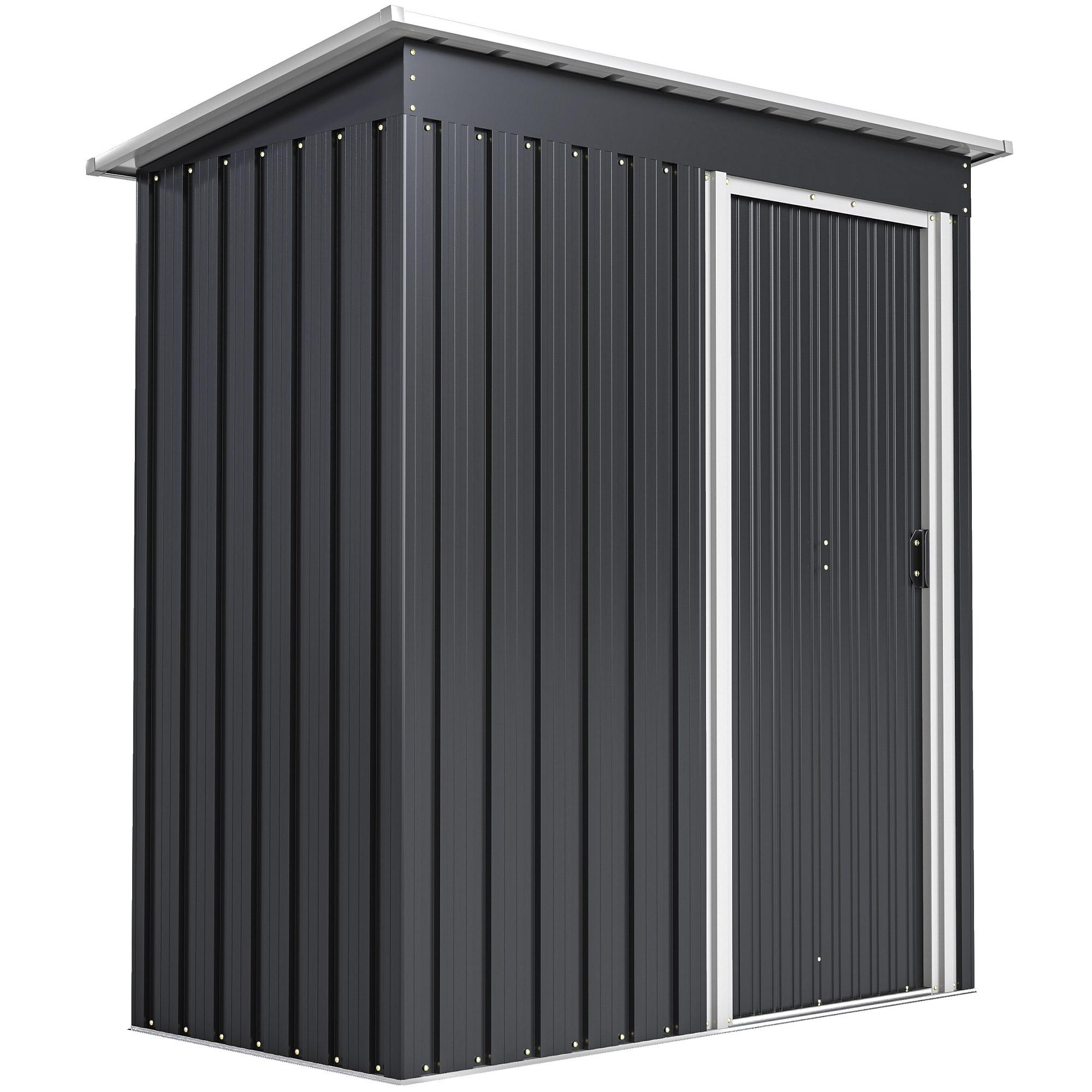 Abrigo de Jardim Exterior 1,5 m² 163x89x182 cm Abrigo Metálico para Ferramentas com Porta de Correr e Teto Inclinado Preto