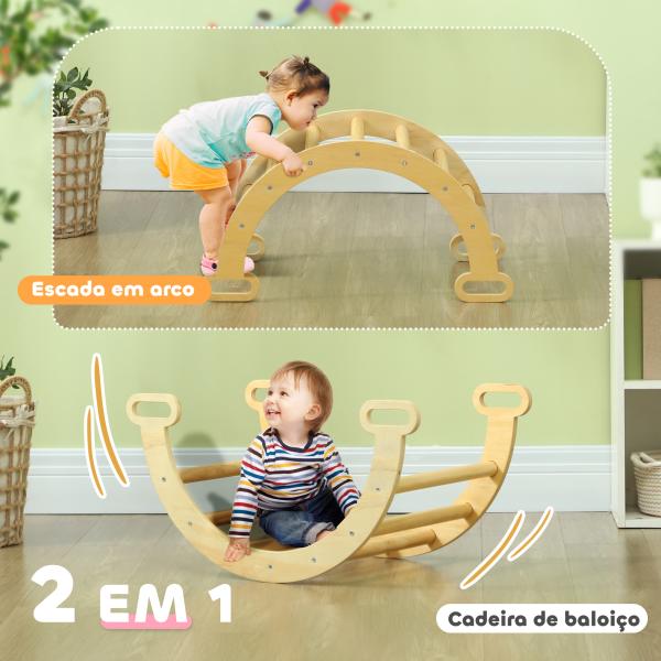 Arco de Aprendizagem para Crianças 2 em 1 Arco de Escalar para Crianças de 18 - 48 Meses Baloiço Bebés 68x42x36 cm Madeira