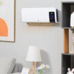 Aquecedor Elétrico de Parede 1000W/2000W Aquecedor com Ecrã LED Controlo Remoto Termostato Temporizador 54,5x12x21,5cm Branco