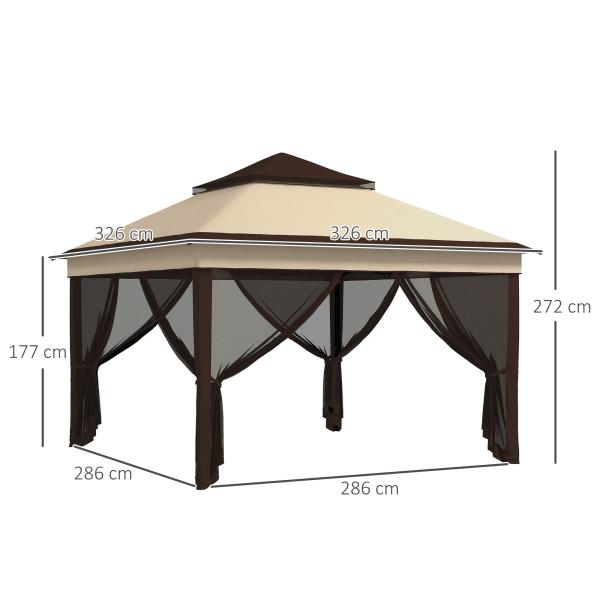 Tenda Dobrável 3,26x3,26x2,72 m com Altura Ajustável 4 Painéis de Malha Proteção UV30+ e Bolsa de Transporte Cinza