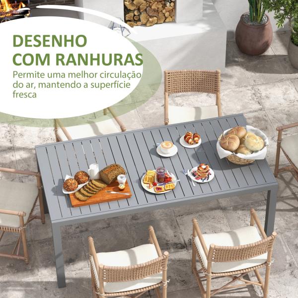 Mesa de Jardim Extensível Mesa de Terraço Retangular para 6 - 8 Pessoas Capacidade 50 kg 180/240x94x73 cm Cinza Escuro