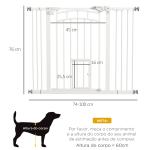 Barreira de Segurança para Cães 74 - 100 cm com Extensão Montagem a Pressão e Duplo Bloqueio para Porta Escada Branco