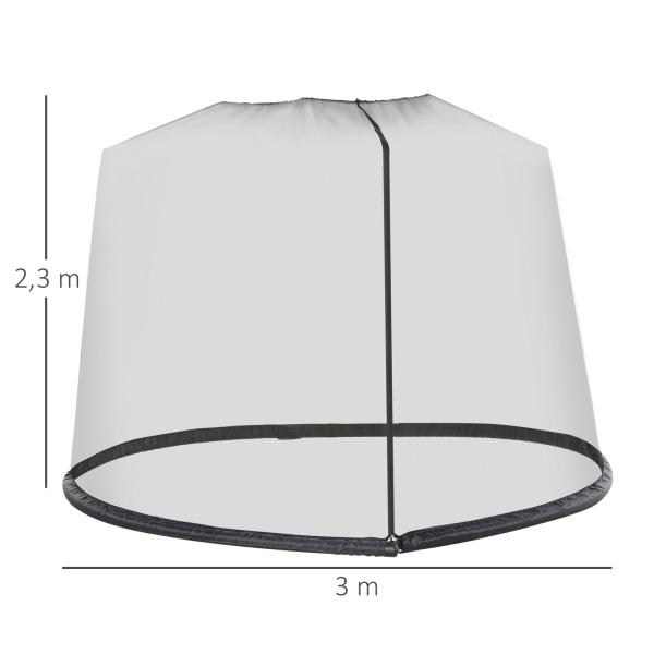 Rede Mosquiteira para Chapéus de Sol de Jardim Ø3m Cobertura de Rede de Chapéu de Sol com Zíper e Tubo Enchido com Água para Terraço Balcão Exterior Preto