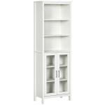 Armário Alto de Casa de Banho com 2 Portas de Vidro e 3 Prateleiras Armário Auxiliar Estilo Moderno 53x30x162cm Branco