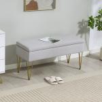 Banco para o Pé da Cama Estofado em Tecido Sintético com Pernas de Aço e Assento Acolchoado Cinzento Claro