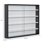 Vitrine de Parede de Madeira com Prateleiras Ajustáveis e 2 Portas Corredeiras de Vidro para Coleções Perfumes Bonecos de Decoração 80x9,5x60cm Preto