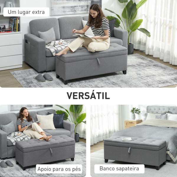 Banco de Armazenamento com 2 Dobradiças de Segurança Tampa Rebatível para Quarto Sala de Estar 120x40x48 cm Cinza Escuro