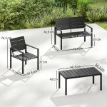 Conjunto de Móveis de Jardim para 4 Pessoas - Sofá de 2 Lugares, 2 Cadeiras e Mesa de Centro - Preto