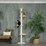 Árvore para Gatos do Chão ao Teto com Altura Ajustável 3 Plataformas Poste de Sisal e Bola para Brincar 47x34x220 - 260cm Creme