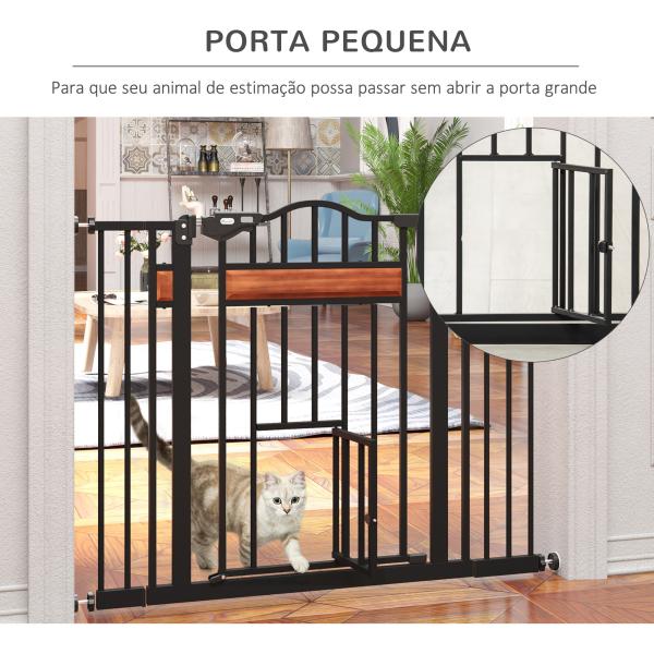 Barreira de Segurança para Cães Extensível para Portas Escadas 74 - 105cm com 2 Extensões de 10 e 15cm com 2 Portas e Fechadura Automática Aço Preto