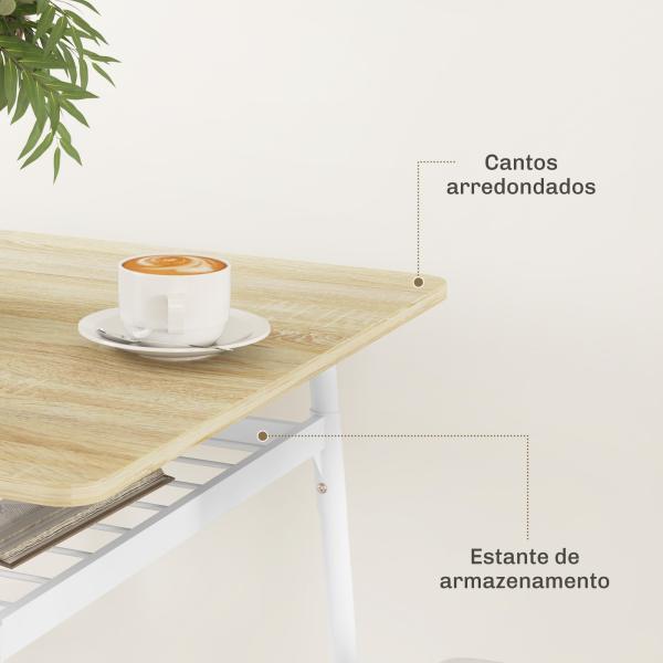 Conjunto de Refeição de 3 Peças Conjunto 1 Mesa 70x70x75 cm e 2 Cadeiras 40x50x80 cm com Prateleira de Armazenamento Branco e Madeira