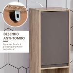 Armário Alto para Banheiro com 2 Portas e 2 Prateleiras Abertas Móveis Auxiliares para Sala de Estar Corredor 30x24x170 cm Carvalho e Cinza