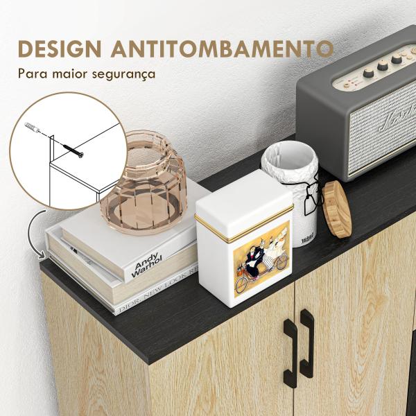 Aparador Estreito de Sala com 2 Portas, 2 Gavetas e Prateleira Ajustável 90x30x75,5 cm Natural e Preto