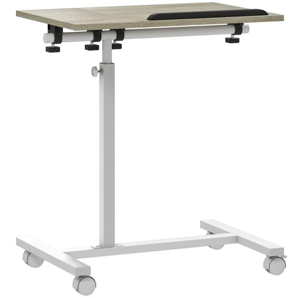 Mesa Auxiliar com Rodas Altura Ajustável Superfície Inclinável e Estrutura de Metal 57x40x67,5 - 101 cm Carvalho e Branco