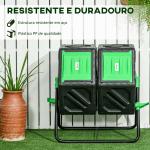 Compostor Giratório de 130L Recipiente de Compostagem de Jardim de Dupla Câmara com Aberturas de Ventilação 67x60x77 cm Preto e Verde