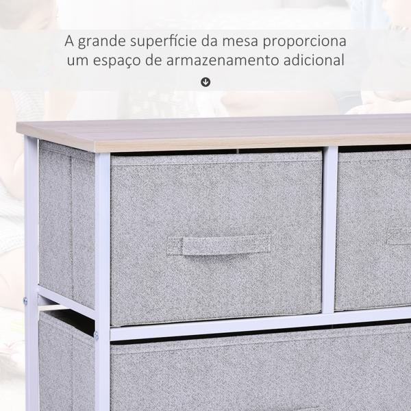 Cómoda com 5 Gavetas de Tecido Cómoda para Quarto Estrutura Metálica 100x30x54 cm Cinzento